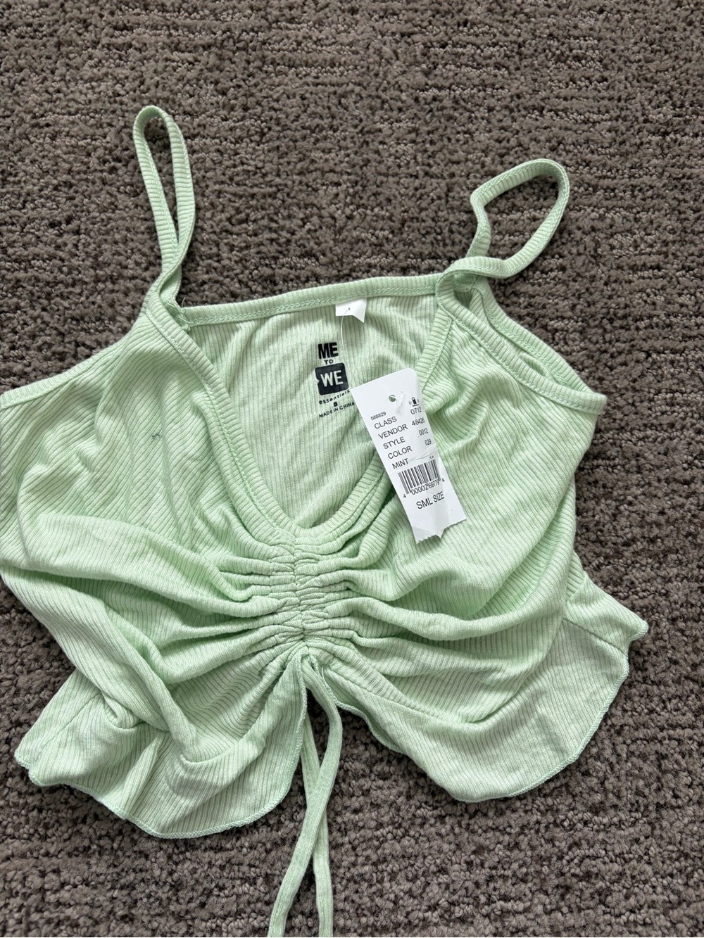 PacSun Light Mint Ribbed Ruched Tie-Front Tank